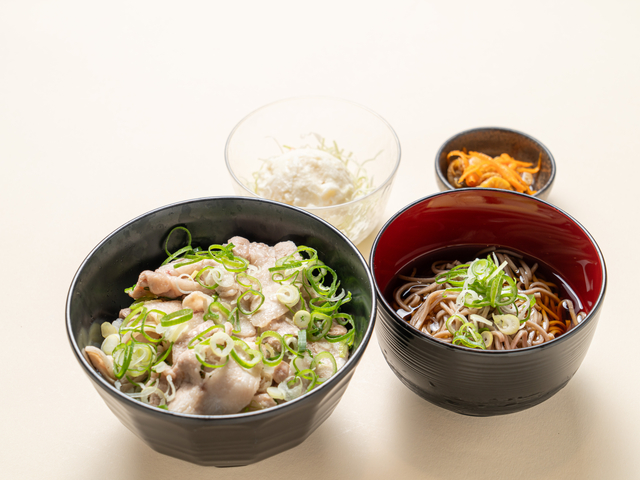 黄金豚ねぎ塩豚丼半そばセット/有珠山SA【下り】